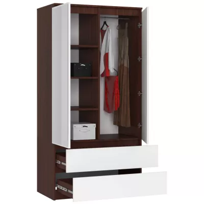 Kleiderschrank mit Schubladen und Spiegeln, 90 cm, LOTA – Wenge/Weiß