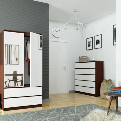 Kleiderschrank mit Schubladen und Spiegeln, 90 cm, LOTA – Wenge/Weiß
