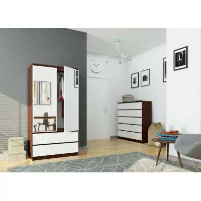Kleiderschrank mit Schubladen und Spiegeln, 90 cm, LOTA – Wenge/Weiß