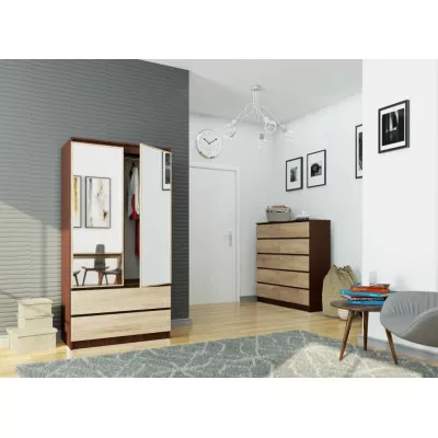 Kleiderschrank mit Schubladen und Spiegeln, 90 cm, LOTA – Wenge/Sonoma Eiche