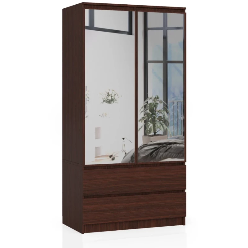 Kleiderschrank mit Schubladen und Spiegeln, 90 cm, LOTA - Wenge