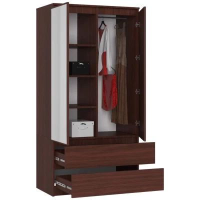 Kleiderschrank mit Schubladen und Spiegeln, 90 cm, LOTA - Wenge