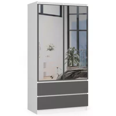 Kleiderschrank mit Schubladen und Spiegeln 90 cm LOTA - weiß/grau