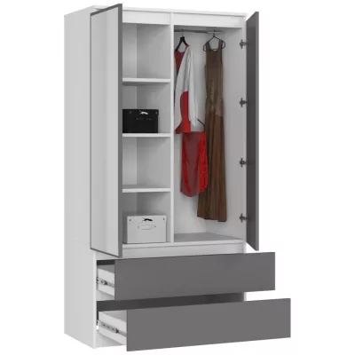 Kleiderschrank mit Schubladen und Spiegeln 90 cm LOTA - weiß/grau