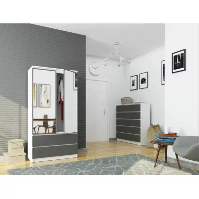 Kleiderschrank mit Schubladen und Spiegeln 90 cm LOTA - weiß/grau