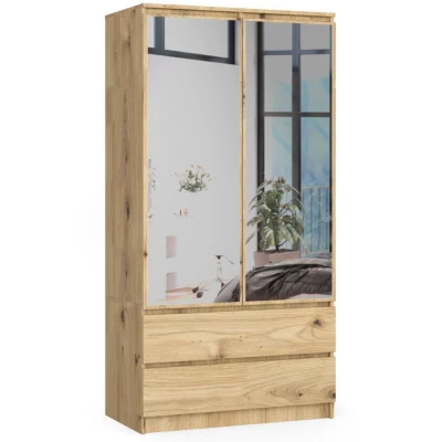 Kleiderschrank mit Schubladen und Spiegeln, 90 cm, LOTA – Artisan Eiche