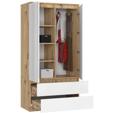Kleiderschrank mit Schubladen und Spiegeln, 90 cm, LOTA – Artisan Eiche / weiß