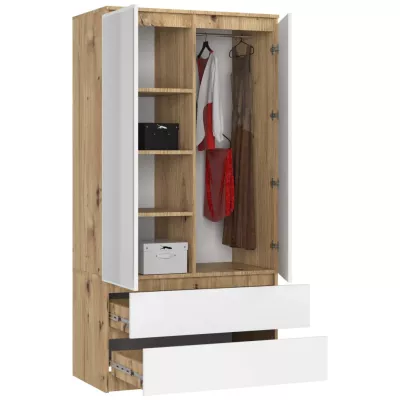 Kleiderschrank mit Schubladen und Spiegeln, 90 cm, LOTA – Artisan Eiche / weiß