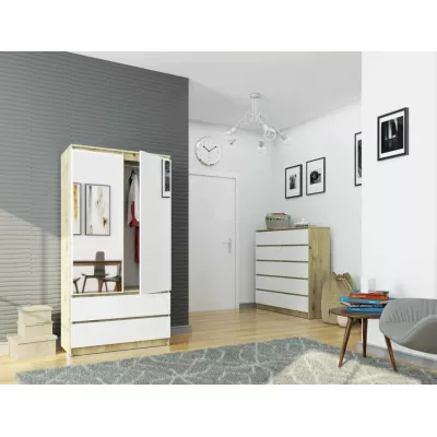 Kleiderschrank mit Schubladen und Spiegeln, 90 cm, LOTA – Artisan Eiche / weiß