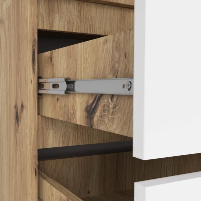 Kleiderschrank mit Schubladen und Spiegeln, 90 cm, LOTA – Artisan Eiche / weiß