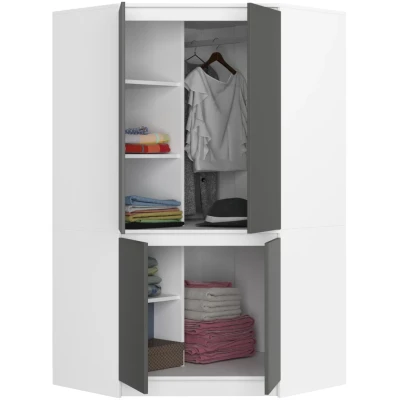 Eckkleiderschrank 100 cm LOTA - weiß/grau