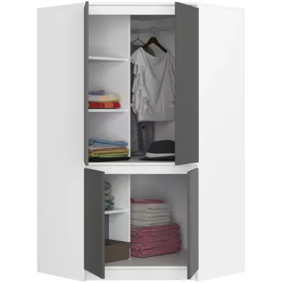 Eckkleiderschrank 100 cm LOTA - weiß/grau