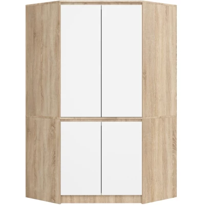 Eckkleiderschrank 100 cm LOTA - Sonoma Eiche / Weiß