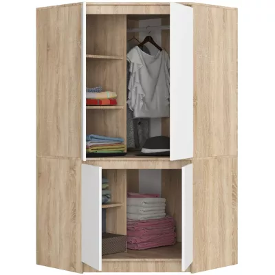 Eckkleiderschrank 100 cm LOTA - Sonoma Eiche / Weiß