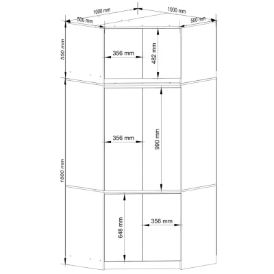 Eckkleiderschrank 100 cm LOTA mit Erweiterung - weiß/grau