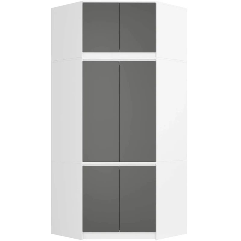 Eckkleiderschrank 100 cm LOTA mit Erweiterung - weiß/grau