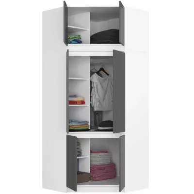 Eckkleiderschrank 100 cm LOTA mit Erweiterung - weiß/grau