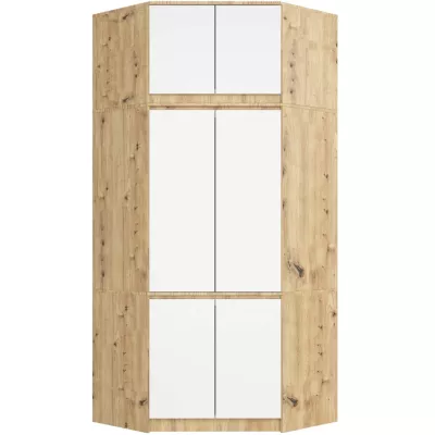 Eckkleiderschrank 100 cm LOTA mit Erweiterung – Eiche handwerklich / Weiß