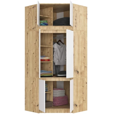 Eckkleiderschrank 100 cm LOTA mit Erweiterung – Eiche handwerklich / Weiß