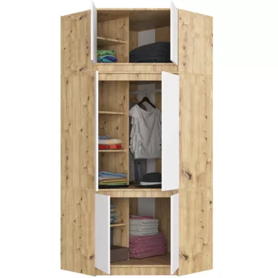 Eckkleiderschrank 100 cm LOTA mit Erweiterung – Eiche handwerklich / Weiß