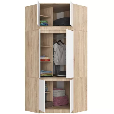 Eckkleiderschrank 100 cm LOTA mit Erweiterung – Sonoma-Eiche / Weiß