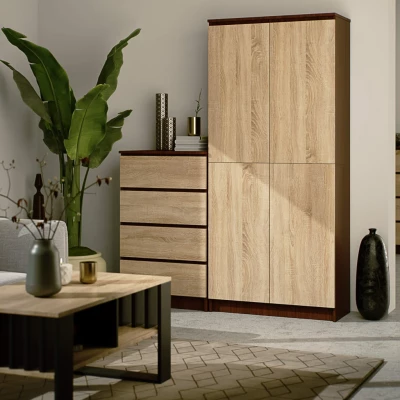 Regalschrank 80 cm VALESTRA - Wenge / Sonoma Eiche