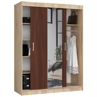 Geräumiger Kleiderschrank 150 cm VALESTRA mit Spiegeln - Sonoma-Eiche / Wenge