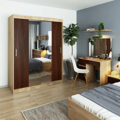 Geräumiger Kleiderschrank 150 cm VALESTRA mit Spiegeln - Sonoma-Eiche / Wenge