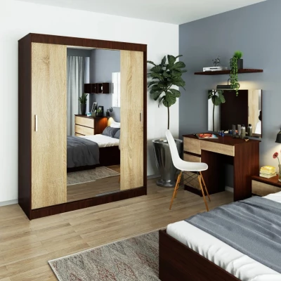 Geräumiger Kleiderschrank 150 cm VALESTRA mit Spiegeln – Wenge/Sonoma-Eiche