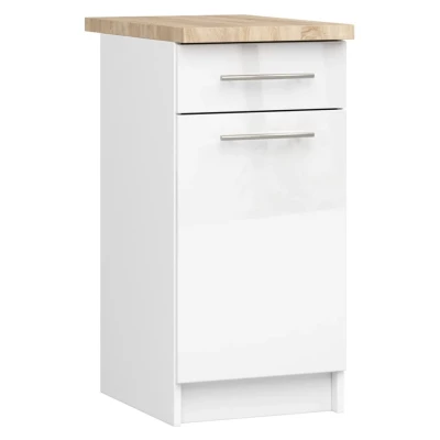 Unterschrank 40 cm VERMINA mit Schublade – weiß / weiß glänzend