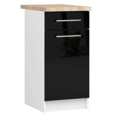 Unterschrank 40 cm VERMINA mit Schublade – weiß/schwarz glänzend