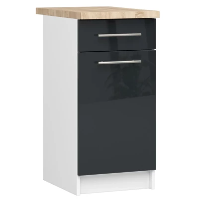 Unterschrank 40 cm VERMINA mit Schublade – weiß/dunkelgrau glänzend