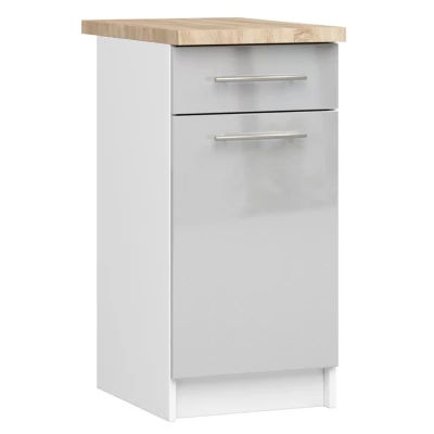 Unterschrank 40 cm VERMINA mit Schublade – weiß/hellgrau glänzend