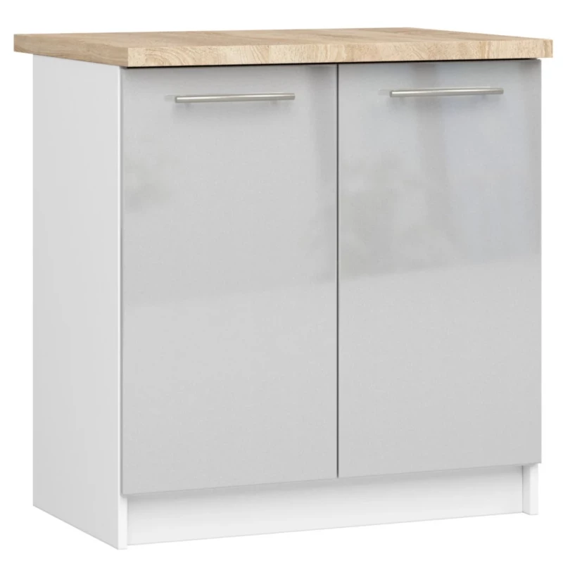 Unterschrank 80 cm VERMINA – weiß/hellgrau glänzend