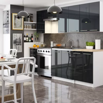 Oberschrank 40 cm VERMINA – Weiß/Dunkelgrau glänzend
