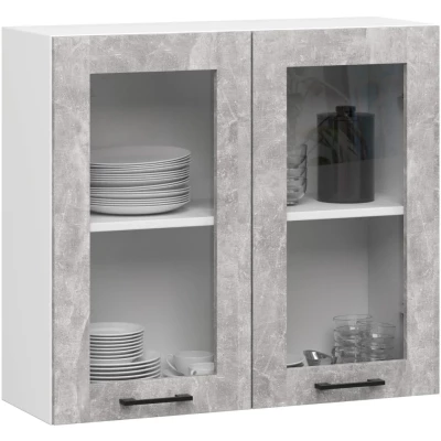 Oberschrank aus Glas, 80 cm, VERMINA - weiß/Beton