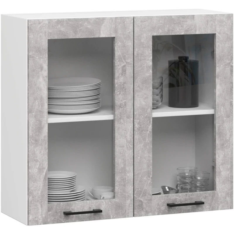 Oberschrank aus Glas, 80 cm, VERMINA - weiß/Beton