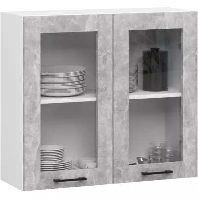 Oberschrank aus Glas, 80 cm, VERMINA - weiß/Beton