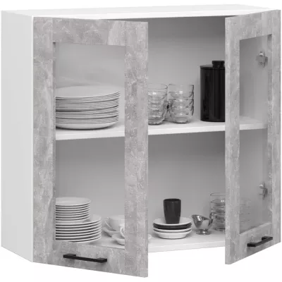 Oberschrank aus Glas, 80 cm, VERMINA - weiß/Beton