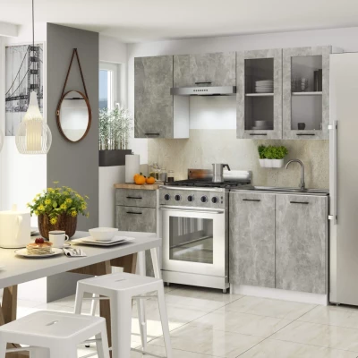 Oberschrank aus Glas, 80 cm, VERMINA - weiß/Beton