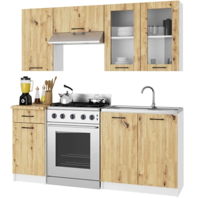 Oberschrank mit Glasfront, 80 cm, VERMINA – Weiß/Artisan Eiche