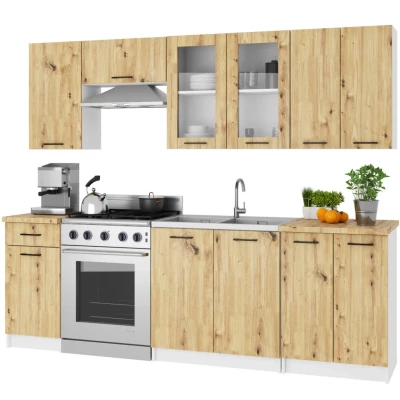 Oberschrank mit Glasfront, 80 cm, VERMINA – Weiß/Artisan Eiche