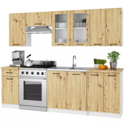 Oberschrank mit Glasfront, 80 cm, VERMINA – Weiß/Artisan Eiche