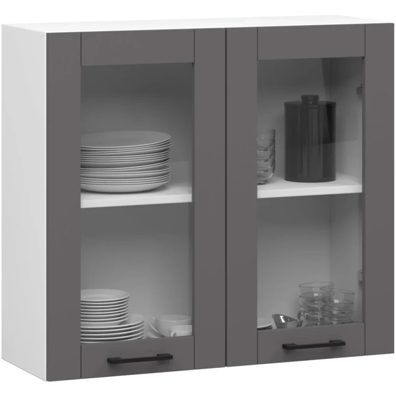 Oberschrank aus Glas, 80 cm, Vermina – weiß/grau