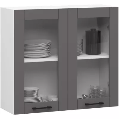 Oberschrank aus Glas, 80 cm, Vermina – weiß/grau