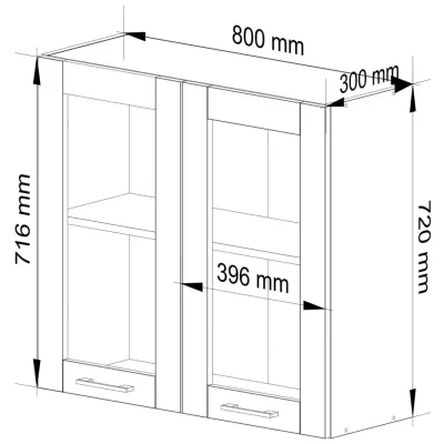 Oberschrank aus Glas, 80 cm, Vermina – weiß/grau