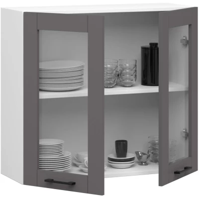 Oberschrank aus Glas, 80 cm, Vermina – weiß/grau
