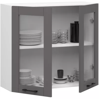 Oberschrank aus Glas, 80 cm, Vermina – weiß/grau