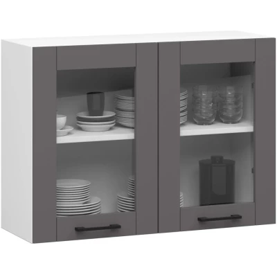 Wandmontierter Glasschrank 80 cm VERMINA - weiß/grau