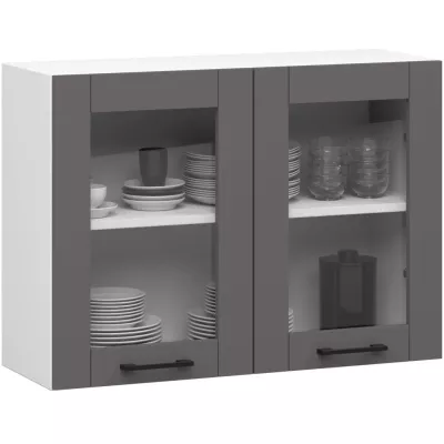 Wandmontierter Glasschrank 80 cm VERMINA - weiß/grau
